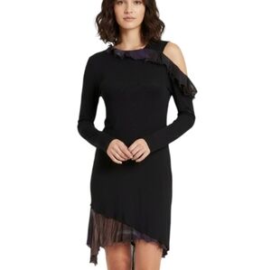 Whimsigoth Wool Dress Fairy Grunge Indie Y2K Witchy Asymmetric Ruffles French